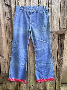 Vintage 1940’s Women’s Lee Blue Flare Jeans with Red Bandana Cuff